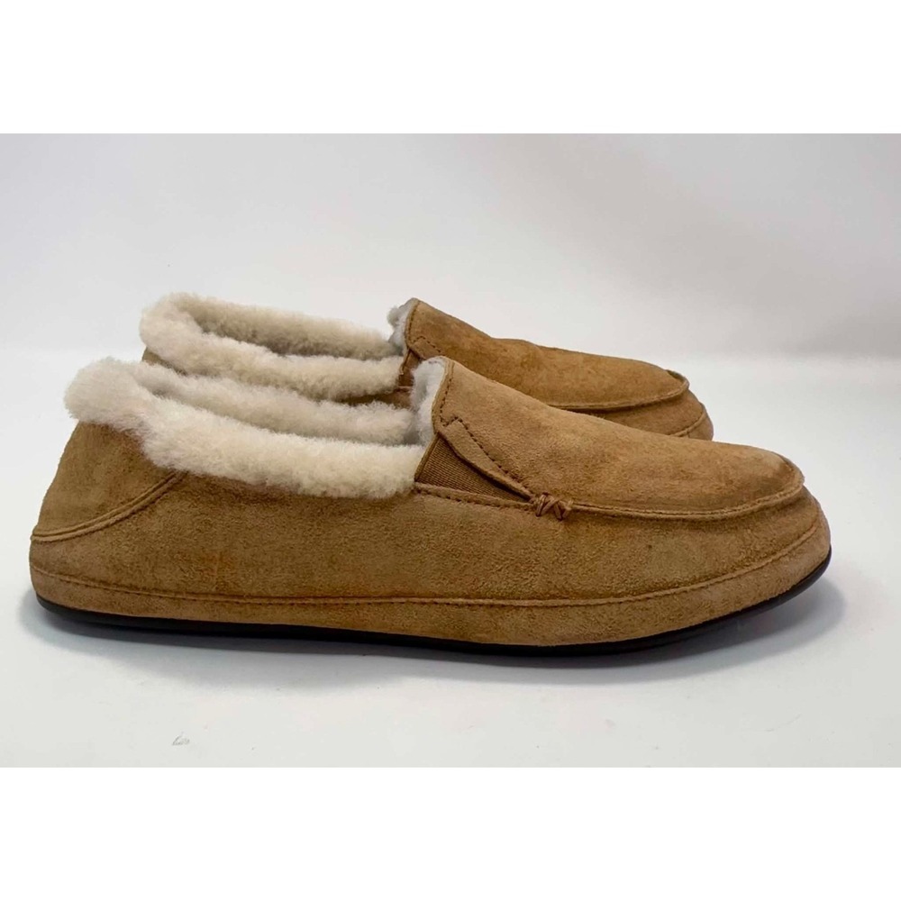 Olukai Ku'una Slippers Womens 10 Chestnut‎ Sheepskin Leather Comfort Shoes Walk